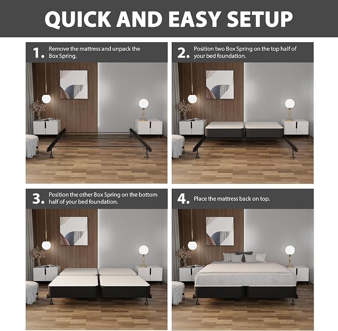 Treaton, 4-Inch Sturdy Wood Box Spring for Mattress Support - Durable and Fully Assembled, Natural Wood Foundation for California King(Fold), Gray