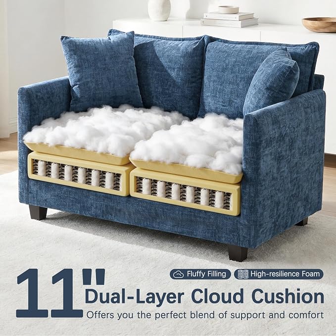 Loveseat Sofa with Ottoman, 52'' Modern Cloud Sofa Couch with 27" Deep Seat & 2 Pillows, Comfy Chenille Small Couch for Small Spaces, Apartment, Studio, Bedroom, Living Room
