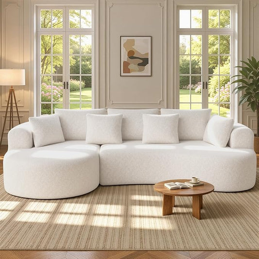 126" Oversized Curved Sectional Sofa for Living Room, Boneless Modern Couch with Chaise, Cloud Couch with 7 Pillows, No Assembly, Beige 1PCS