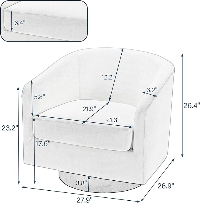 360° Swivel Barrel Accent Chair Armchair, Modern Round Club Arm Chair Upholstered Living Room Single Sofa Seating Bedroom Side Reading Seat in Fabric for Home Office (Beige)