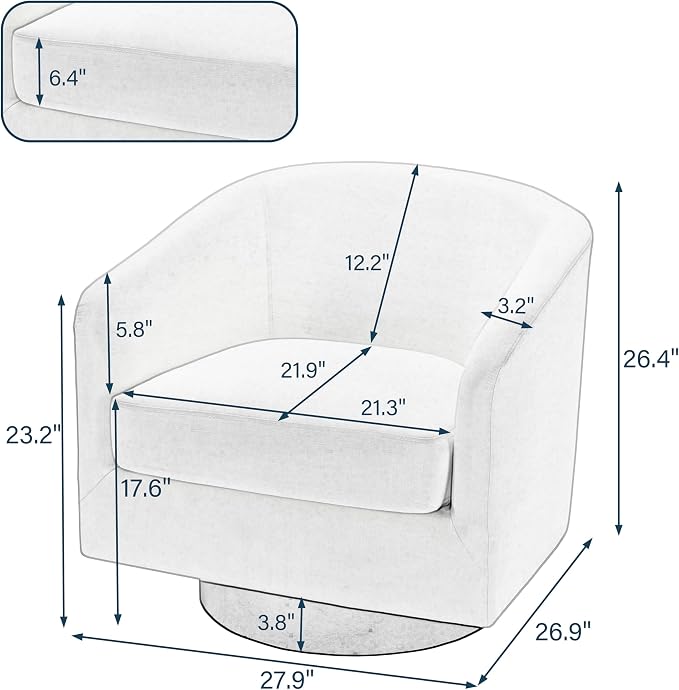 Swivel Barrel Accent Chair, Fabric Upholstered Armchair Modern Round Club Arm Chair for Living Room, Comfy Single Sofa Seating Bedroom Side Reading Seat for Home Office - Gray
