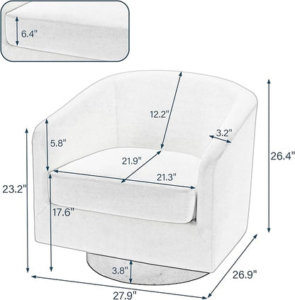 Swivel Barrel Accent Chair, Fabric Upholstered Armchair Modern Round Club Arm Chair for Living Room, Comfy Single Sofa Seating Bedroom Side Reading Seat for Home Office - Gray