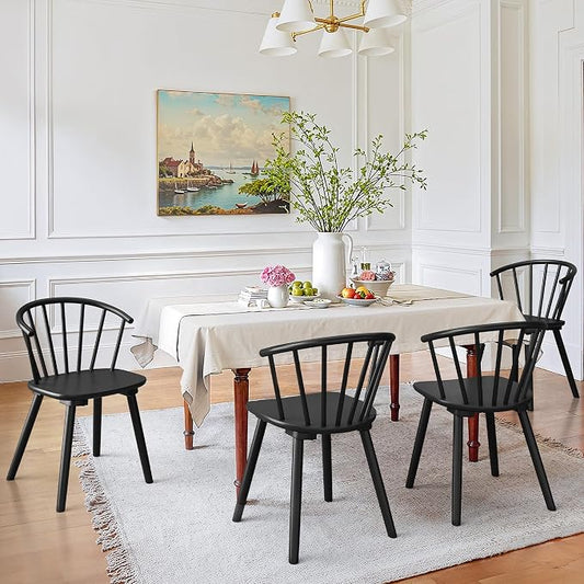 LUE BONA Black Dining Chairs Set of 4, Farmhouse Wood Dining Chairs with Semicircular Backrest, Spindle Dining Chair for Kitchen and Dining Room, 18 Inch