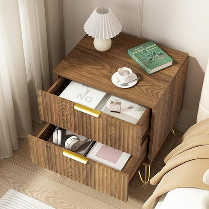 6 Drawer Dresser and Nightstand Sets for Bedroom, 3 Pcs Bedroom Set, Night Stand Set of 2 & 6 Drawer Dresser with Gold Handles, Modern Wood Chest of Drawers Storage Cabinet Set, Natural