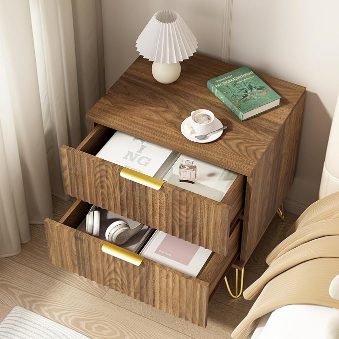 9 Drawer Dresser and Nightstand Sets for Bedroom, 3 Pcs Bedroom Set，Night Stand Set of 2 & 9 Drawer Dresser with Gold Handles, Modern Wood Chest of Drawers Storage Cabinet Set, Natural