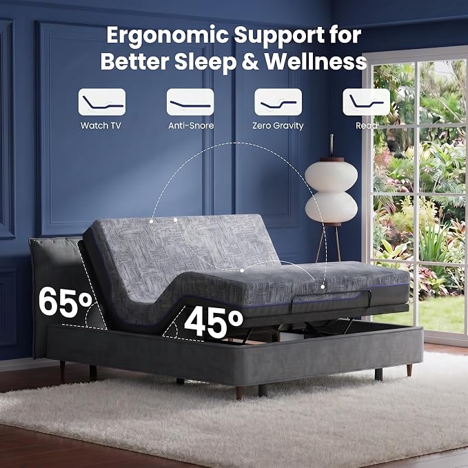 Marsail NS1 Massage Adjustable Base with Mattress Set, Split King Adjustable Bed Frame + 14-inch Cooling Gel Memory Foam Mattress, Dual Motor Bed Frame with Wireless Remote, CertiPUR-US Certified