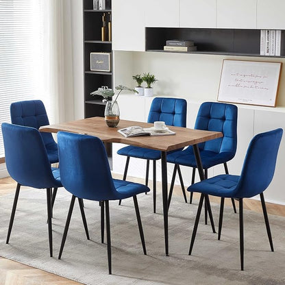 NORDICANA Navy Blue Velvet Dining Chairs Set of 6, Upholstered Tufted Kitchen Chairs, Comfortable Seat, Metal Leg, Easy Assembly