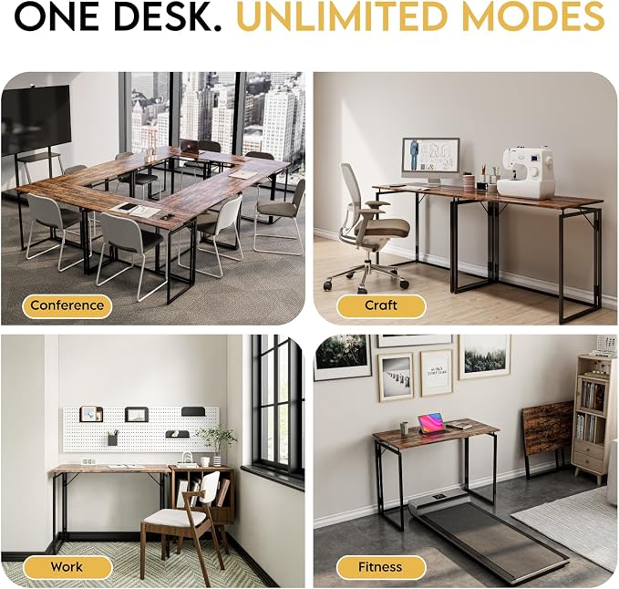 alawooder 31.5" Folding Desk: No Assembly, Wood Top for Small Spaces | Home office desk, holds 150 lbs, folds flat to 2.3 in, splash-proof wood top, sturdy metal frame