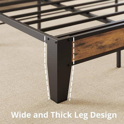 ANCTOR Full Bed Frame, Storage Headboard with Outlets, Easy to Install, Sturdy and Stable, No Noise, No Box Springs Needed, Rustic Brown and Black
