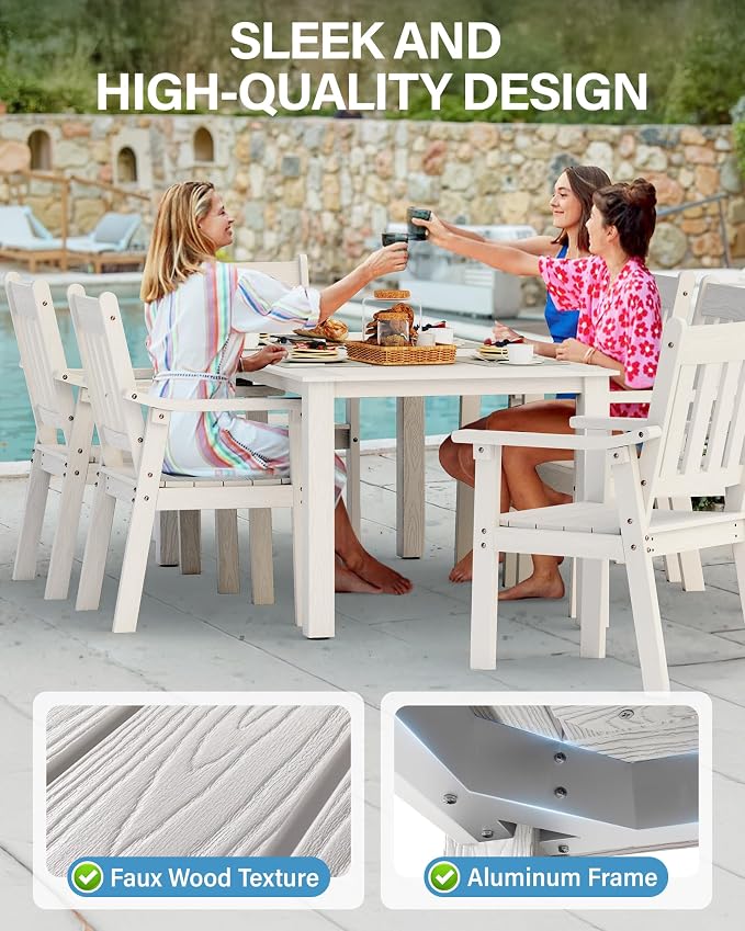 YEFU Outdoor Patio Dining Sets: All Weather 12 Piece Dining Table Set for 10 with Umbrella Hole & Aluminum Frame - Outdoor Furniture 2 Table and 10 Chairs for Outside Backyard/Porch/Deck White
