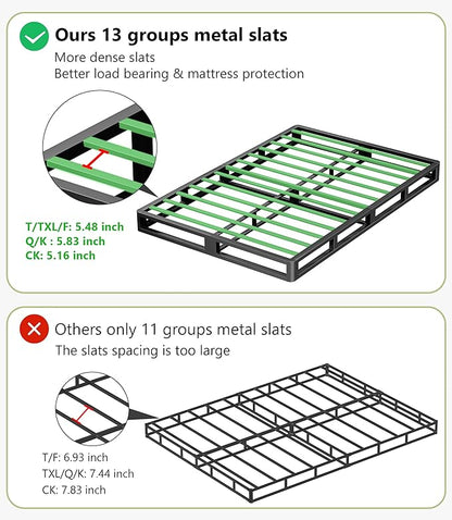 Superay Twin XL Box Spring, 5 inch Box Spring for Twin XL Bed, Heavy Duty Metal Bed Frame with Fabric Cover, 3000lbs Max Weight Capacity Bed Base Mattress Foundation, Easy Assembly, Noise Free, Black