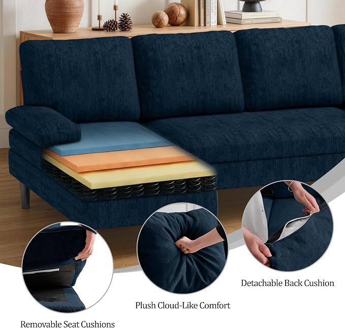 Korser U-Shaped Sectional Couches for Living Room, 101" Modular Sofa Set with Double Chaise, 4-Seat Chenille Couch with High-Density Foam for Apartment, Blue