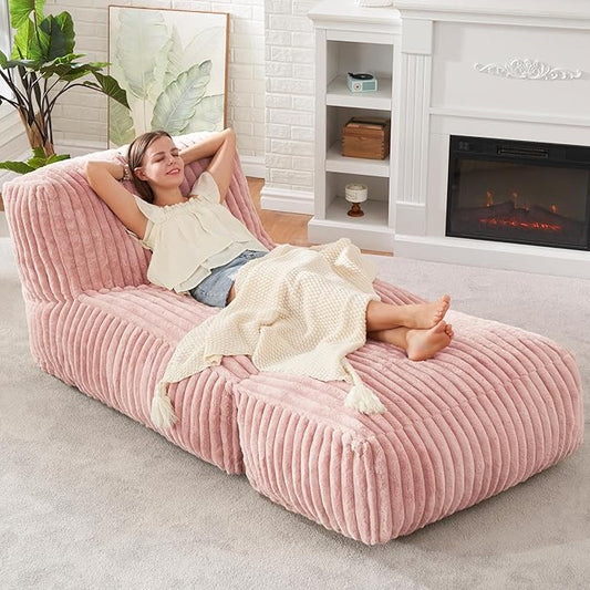 Hobestluk Giant Memory Foam Bean Bag Chairs Sofa for Adults (Pink,Large) | Soft Fabric,Ergonomic Back Support,Lightweight,Easy Clean,No Assembly,Wear-resisting,For Livingroom Guest room,Well-looking
