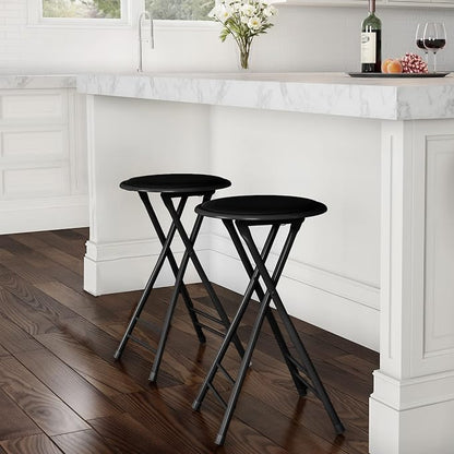 Lavish Home Folding Stool - Set of 2 Counter Height Bar Stools – 24-Inch Backless Folding Chairs with 225lb Capacity for Kitchen, Rec Room, or Game Room (Black)