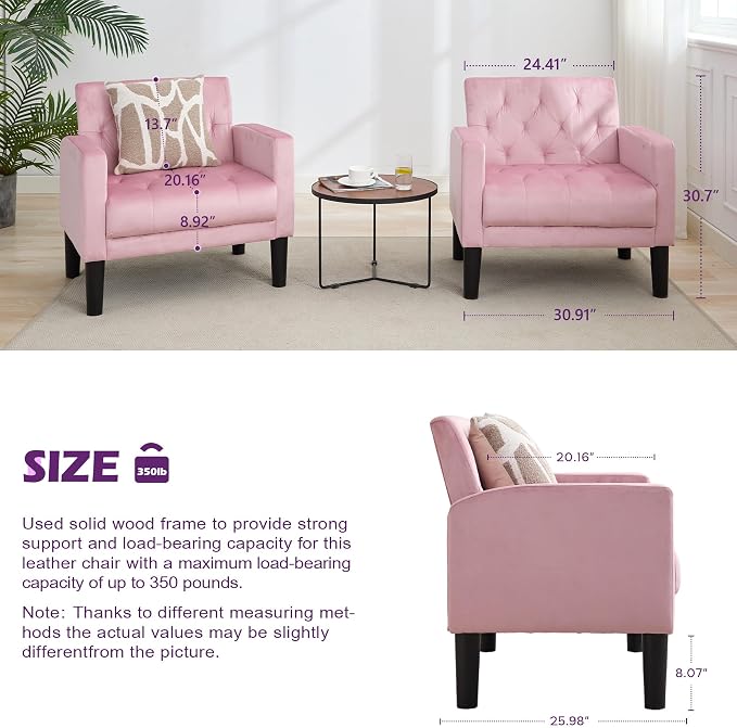 TYBOATLE Mid-Century Fabric Tufted Accent Living Room Armchairs, Comfy Modern Upholstered Bedroom Office Armchair Single Sofa, Reading Lounging Side Lounge Chair Living Room Furniture (Pink)