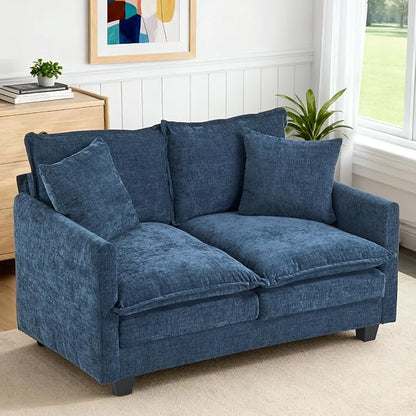 50'' Loveseat Sofa Cloud Sofa Couch, Modern Loveseats 2 Seat Couch 27" Deep Seat with 2 Pillows for Small Spaces Apartment Studio Office Bedroom Living Room, Blue