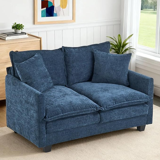 50'' Loveseat Sofa Cloud Sofa Couch, Modern Loveseats 2 Seat Couch 27" Deep Seat with 2 Pillows for Small Spaces Apartment Studio Office Bedroom Living Room, Blue