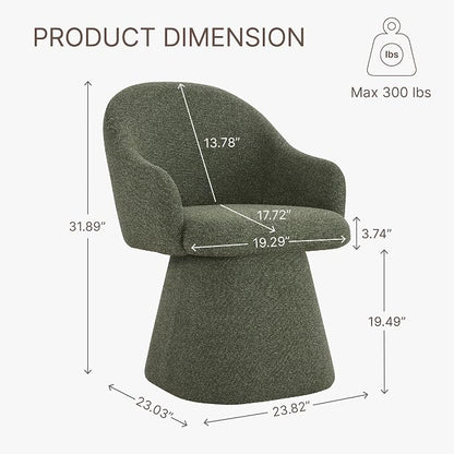 KISLOT Swivel Dining Chairs Set of 1, Upholstered Modern Barrel Dining Chairs with 360° Swivel Base, Chenille Velvet Fabric Accent Kitchen Chairs with Arms, Padded Dining Room Chairs, Green