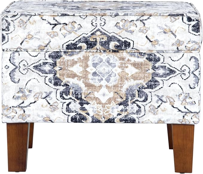 HomePop 22" Modern Rectangular Storage Ottoman - Antiqued Ebony Cream