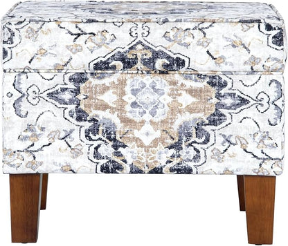 HomePop 22" Modern Rectangular Storage Ottoman - Antiqued Ebony Cream