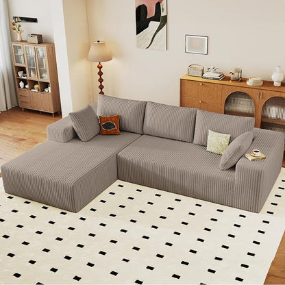 96" Modular Sectional Sofa, Modern Corduroy Cloud Couch with Deep Seat, Boneless Couch Upholstered 3-Seater L-Shaped Sofa for Living Room, No Assembly Required (Camel, Left-Facing Chaise)
