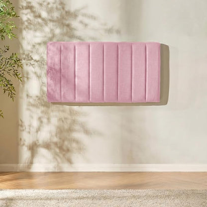 Hearth & Harbor Wall Mounted Twin Headboard Only, Bed Headboard Twin Size | Easy Assemble, Floating Peel and Stick, Upholstered, Channel Stitched, 3D Wall Panels, 5 Strips of 3M Tape Included, Pink