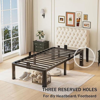 Yitong Angel 14 inch Twin Bed Frame with Rounded Corner Legs and Headboard Hole Mattress Slide Stopper 3500 LBS Heavy Duty Support Metal Platform,No Box Spring Needed, Noise Free, Easy Assembly