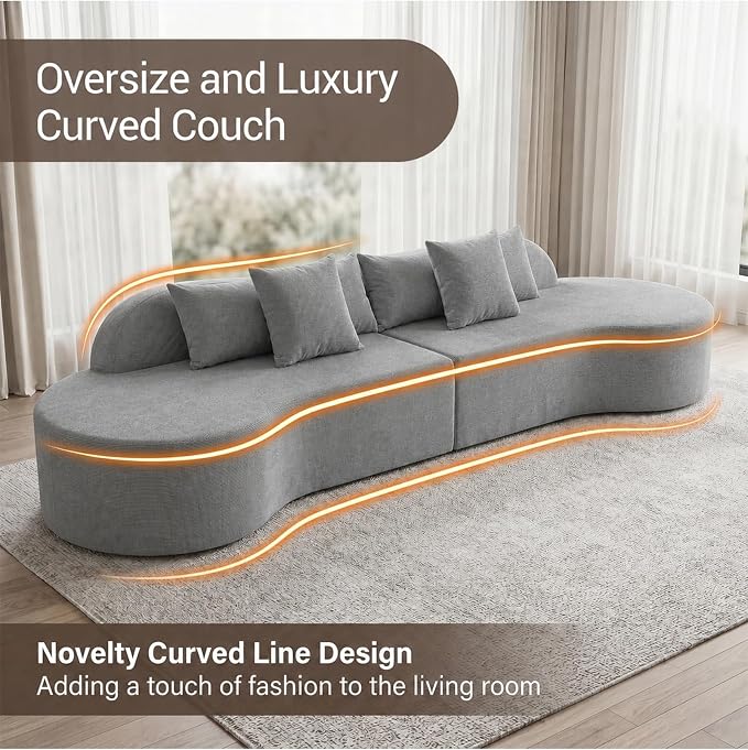 Oversized Modern Curved Cloud Couch Sectional, Boneless Compression Sofa, Modular Sectional Couches, High Density Foam Deep seat Couch with Pillows, Corduroy Sofa for Living Room Office