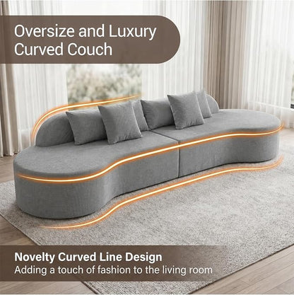 Oversized Modern Curved Cloud Couch Sectional, Boneless Compression Sofa, Modular Sectional Couches, High Density Foam Deep seat Couch with Pillows, Corduroy Sofa for Living Room Office