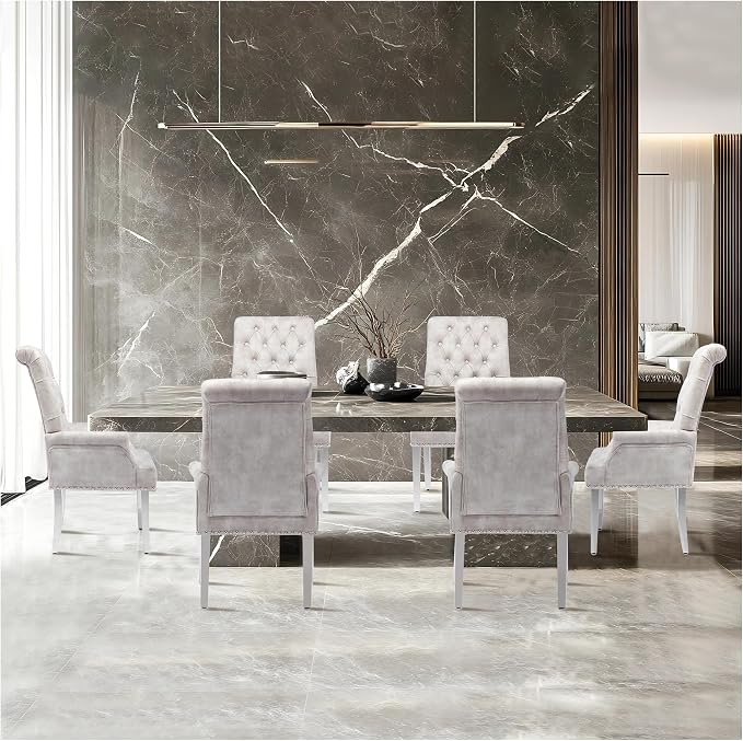 AODCHR Upholstered Velvet Accent Dining Chair, Elegant Tufted Dining Room Kitchen Room Arm Chair with Stainless Steel Leg, Beige