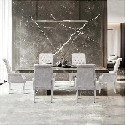 AODCHR Upholstered Velvet Accent Dining Chair, Elegant Tufted Dining Room Kitchen Room Arm Chair with Stainless Steel Leg, Beige