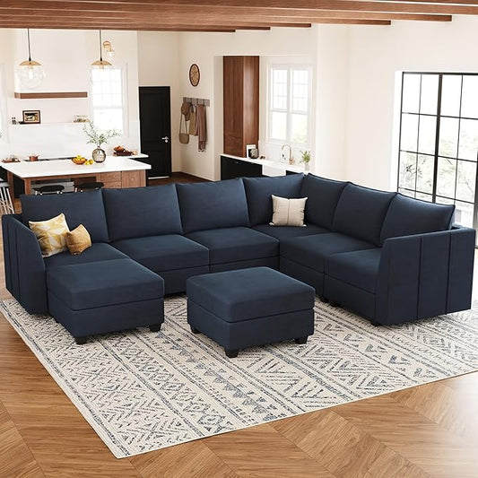 Belffin Modular Sectional Sofa U Shaped Couch with Storage Ottoman Velvet Sectional Couch for Living Room, Blue