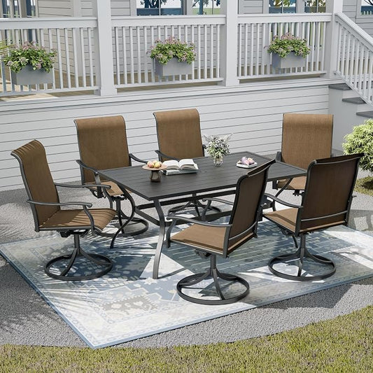 Outdoor Patio Dining Set,Including 6pcs Swivel Chairs and 60"x 38"x 28" Patio Dining Table,Garden Furniture Set with 1.6" Umbrella Hole for All Weather