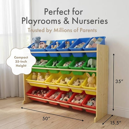 Humble Crew Toy Storage Organizer with 20 Removable Storage Bins for Kids Playroom, 4-Tier Toddler Toy Organization, Natural/Primary
