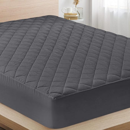 Quilted Fitted Mattress Pad, Queen Mattress Protector Topper with Deep Pocket Stretches up to 16 Inches, Machine Washable Mattress Cover by Utopia Bedding (Grey)