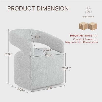 KISLOT Upholstered Dining Chairs Set of 2, Modern Arm Kitchen & Dining Room Chairs with Hidden Casters, Linen Fabric Padded Rolling Chairs, Sturdy Wood Frame, 300 lbs Capacity, Light Grey