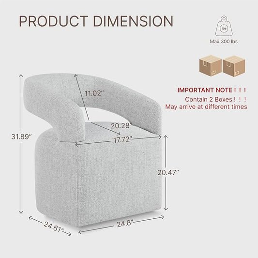 KISLOT Upholstered Dining Chairs Set of 2, Modern Arm Kitchen & Dining Room Chairs with Hidden Casters, Linen Fabric Padded Rolling Chairs, Sturdy Wood Frame, 300 lbs Capacity, Light Grey