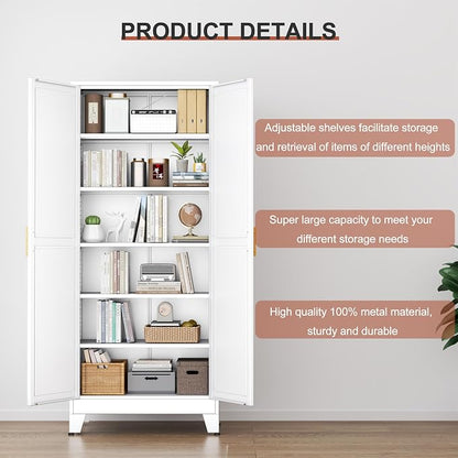 PAOFIN Kitchen Pantry Storage Cabinet with Doors and Adjustable Shelves, Metal ClosetMaid Food Pantry Cabinets, 75" Tall Freestanding Cupboard for Kitchen, Laundry or Utility Room, White