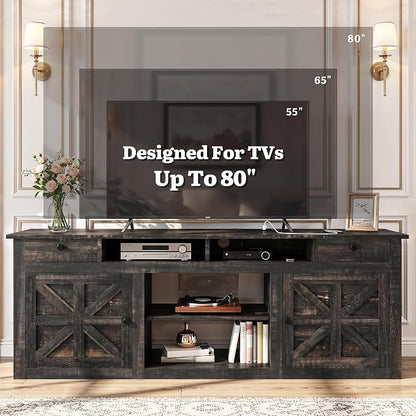YITAHOME 70" Farmhouse TV Stand for 75/80 Inch TVs, Entertainment Center with Drawers, Adjustable Shelves & Built-in Power Outlet, Stable Anti-Tip TV Console Cabinet for Living Room, Rustic Oak
