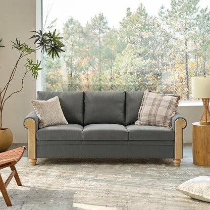 EcoHarbor Living 3-Seater Couch, Stripe 81" Mid-Century Modern Upholstered Sofa with Armrests, Stripe Couches for Living Room, Bedroom, Office, Apartment, Charcoal