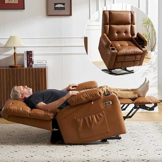Dual Motor Power Lift Recliner Chair for Elderly with Massage and Heat, Oversized Lift Chair with Arm Storage, Lay Flat Lift Recliner for Adults, Big Tall, Infinite Position, Camel