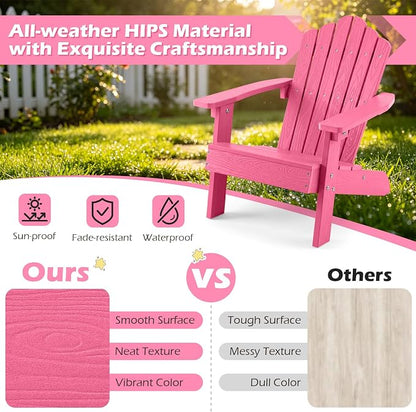 Costzon Kids Adirondack Chair, All-Weather HIPS Toddler Outdoor Chair, Wooden Textured Plastic Fire Pit Chair, Kids Patio Chair for Backyard Lawn Garden, Fits Children Age 3-7 Years (2, Pink)