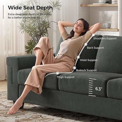 COPIAE 3 Seater Sofa Couch with Deep Seat, 90" Modern Upholstered Sofa with Armrests, Easy Installation, Comfy Couches for Living Room, Apartment,Dark Gray