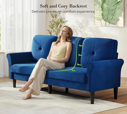 Loveseat Sofa, 83" Love Seat Couches, Comfy Velvet Small Couch for Bedroom, Tool-Free Setup Small Couches for Living Room, Modern Sofas for Living Room, 750lbs Load Sofas & Couches, Blue Couch