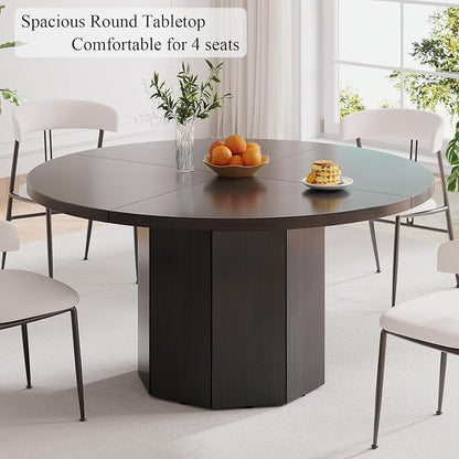 HSH Black Round Dining Table, 47” Modern Dinner Table only for 4-6 People, Modern Circle Kitchen Table for Home Living Room, Wood and Metal Dining Room Desk with Octagon Base, Black Oak, 47 Inch