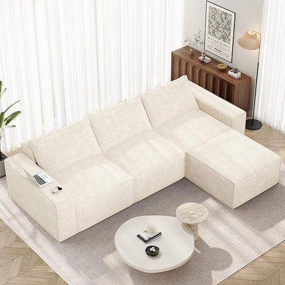 Vesgantti 114" Modular Boneless Couch, Modern 4 Sester Sectional Sofa with Deep Seat, Convertible Chenille L Shaped Cloud Couches for Living Room, No Assembly Required, Beige
