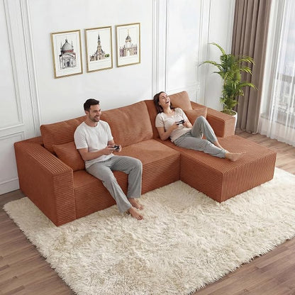 108" Modular Sectional Sofa, L-Shaped Cloud Couch with Deep Seats & Chaise,Convertible 4-in-1 Corduroy Boneless Couches for Living Room,Bedroom,No Need Assembly - Brown(Right Facing Chaise)
