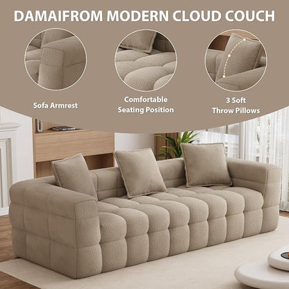 91.3" Boneless Couch,Comfy Cloud Sectional Sofa with Deep Seat,Modern Upholstered Chenille Love Seat Sofa, Oversized Couches for Living Room, No Assembly Required Tufted Sofas, Light Brown