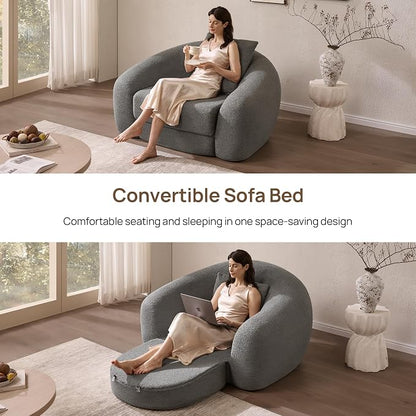 SICOTAS 49.9" Curved Convertible Sofa Couch Bed for Living Room Futon Cloud Boneless Sleeper Chair Pull Out Floor Couch with Deep Seat Single Foam Lounger No Assembly for Bedroom Apartment, Dark Grey