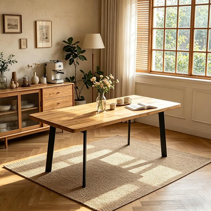 Extendable Dining Table for 6 to 8 People, 63" to 78.7" Modern Kitchen Table with Removable Extension Leaf, MDF Expandable Dining Room Table Compact for Small Spaces, Walnut